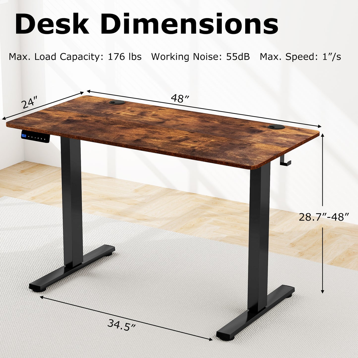 Electric Standing Desk with Memory Presets & Cable Management