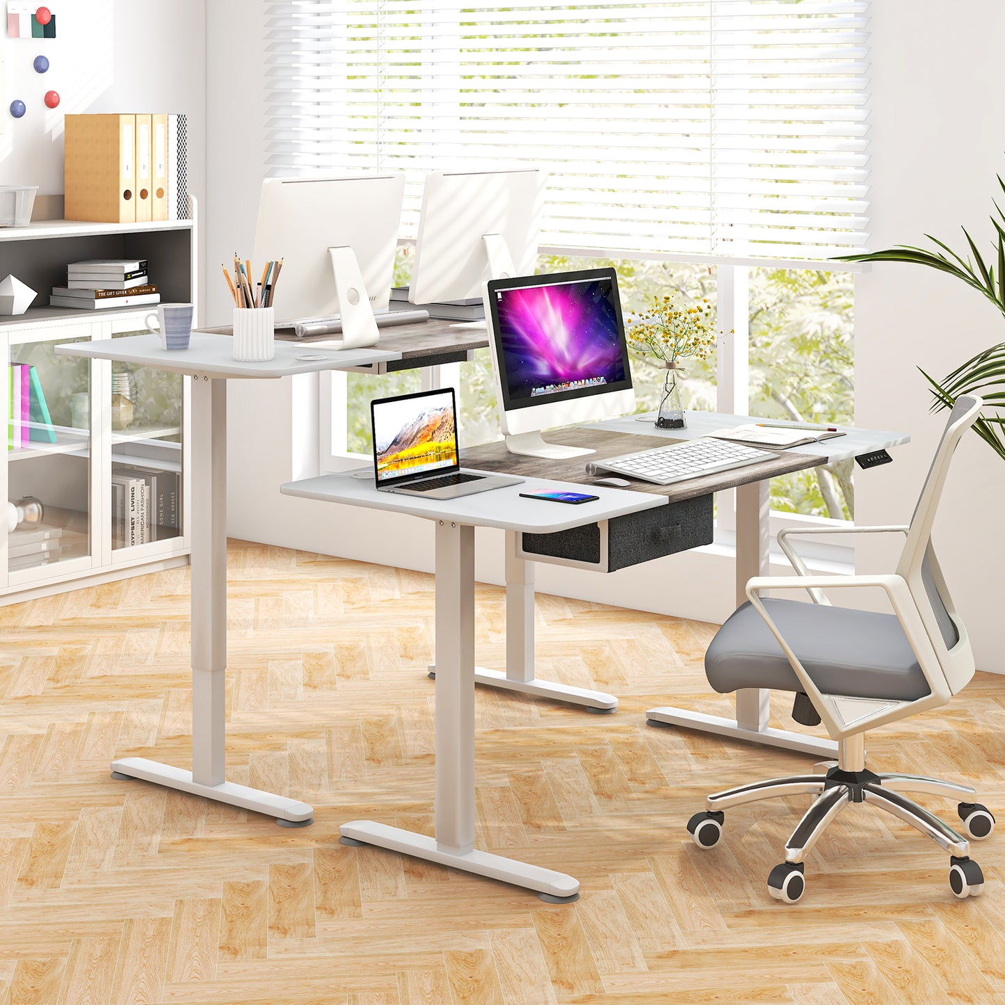 Height Adjustable Electric Standing Desk with USB Charging Port-Gray