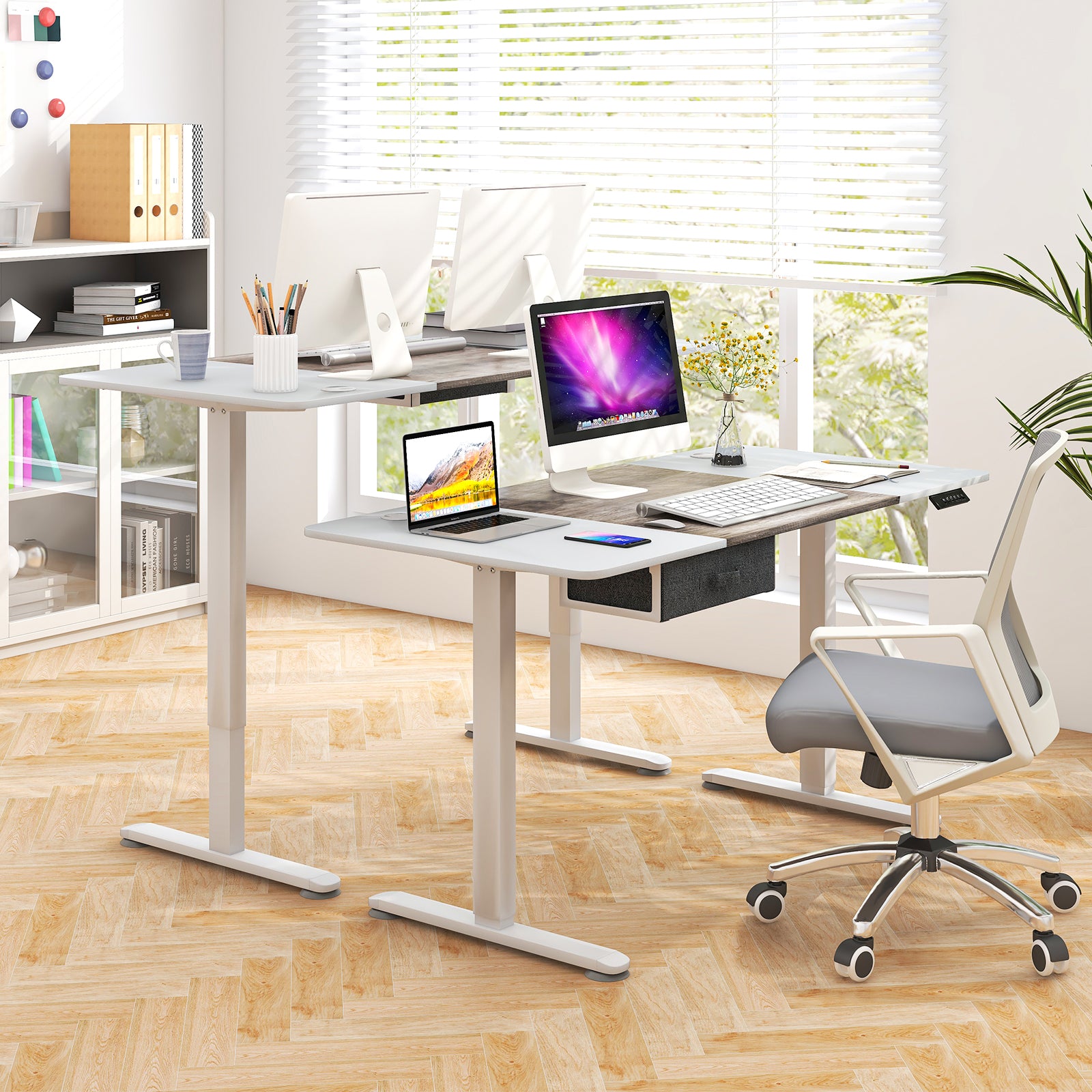 Height Adjustable Electric Standing Desk with USB Charging Port-Gray