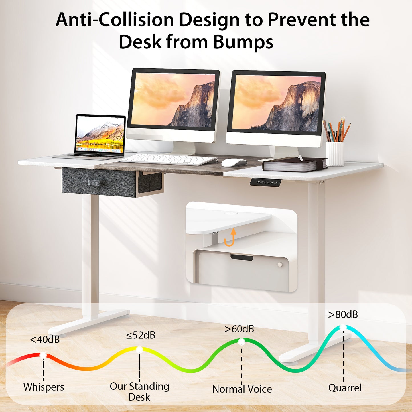 Height Adjustable Electric Standing Desk with USB Charging Port-Gray