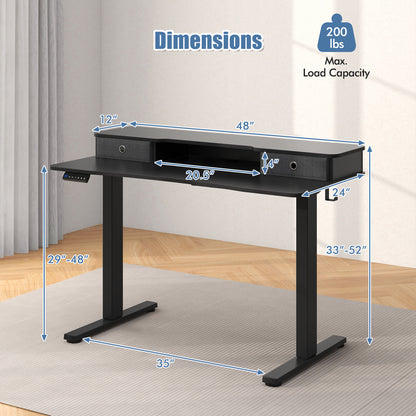 48 Inch x 24 Inch Height Adjustable Electric Standing Desk with 2 Drawers-White - Black