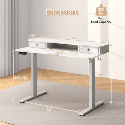 48 Inch x 24 Inch Height Adjustable Electric Standing Desk with 2 Drawers-White - White