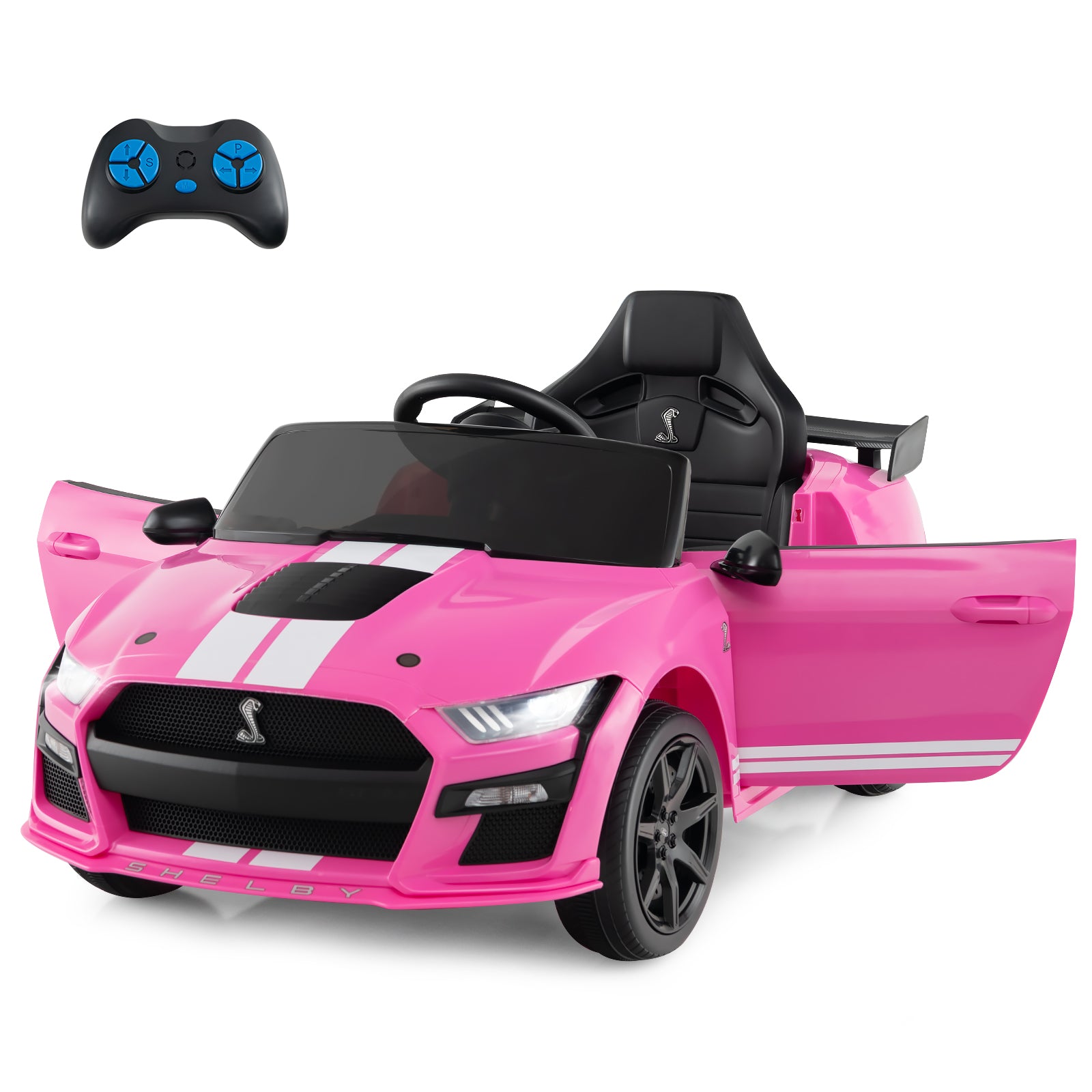 12V Licensed Ford Mustang Shelby GT500 Kids Ride on Car with Remote Control for Kids Aged 3-8-Black - Pink