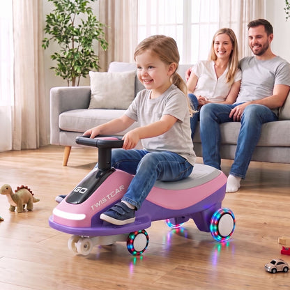 Electric Wiggle Car for Kids Age 3+ Years Old with Flashing Wheels and Front Light