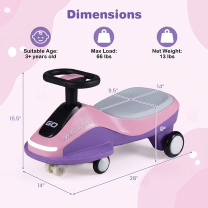 Electric Wiggle Car for Kids Age 3+ Years Old with Flashing Wheels and Front Light