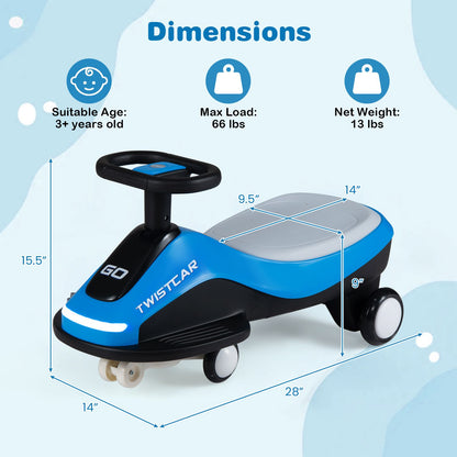 Electric Wiggle Car for Kids Age 3+ Years Old with Flashing Wheels and Front Light
