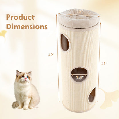 49 Inch Elevated Cat Cave 4-Story Cat House for Multiple Cats-Beige