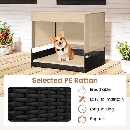 Elevated Wicker Dog House for Small to Medium Breeds-Black