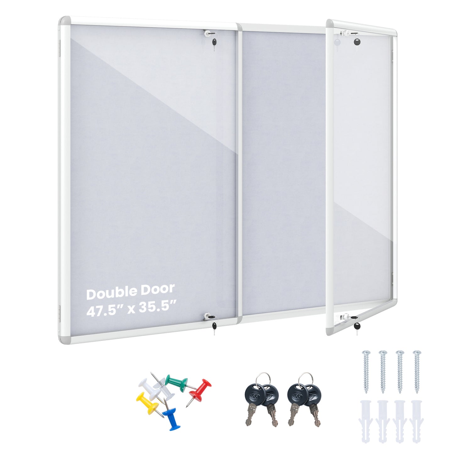 Lockable Cork Bulletin Board 47.5" x 35.5" Aluminum Frame