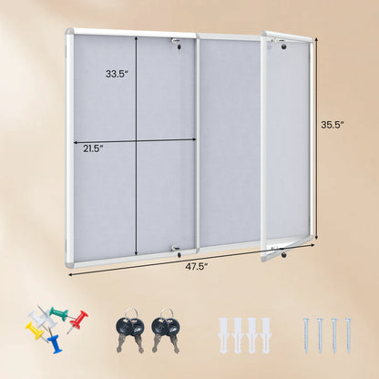 Lockable Cork Bulletin Board 47.5" x 35.5" Aluminum Frame