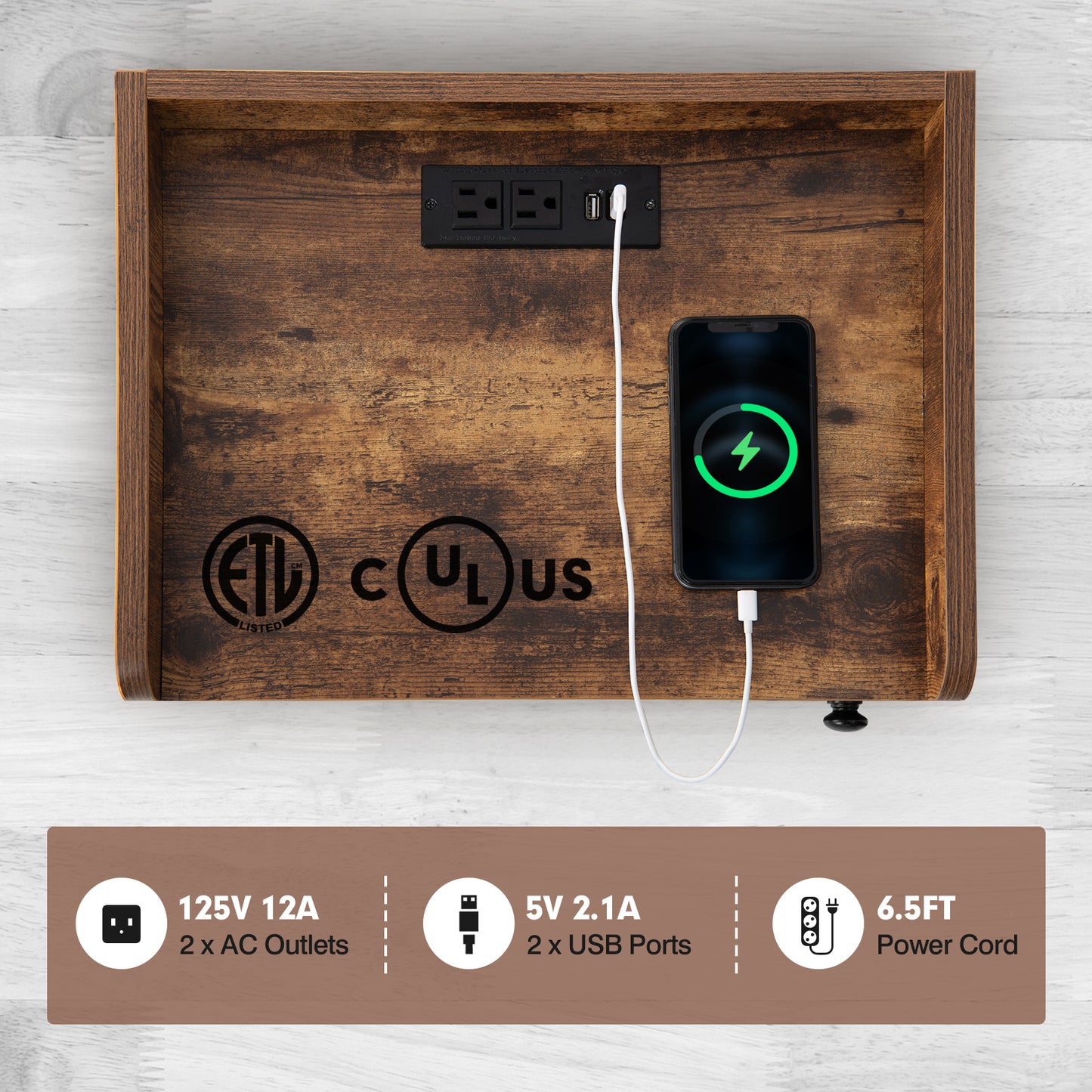 Lift Top End Table with Charging Station and Storage Shelves-Coffee