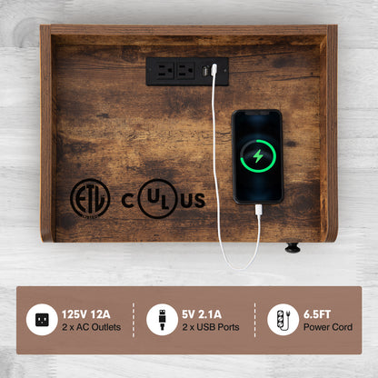 Lift Top End Table with Charging Station and Storage Shelves-Coffee