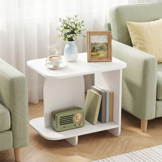 End Table 2-Tier Sofa Side Table with Storage Shelf for Small Space
