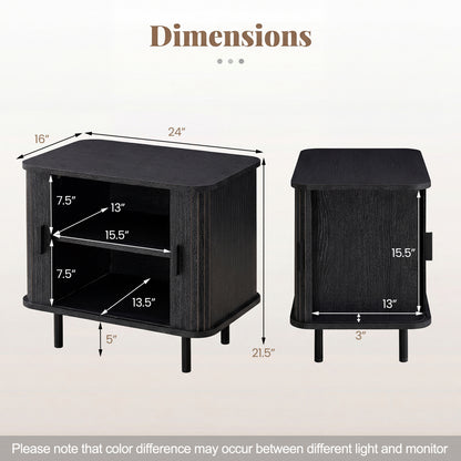 End Table Modern Mid Century Nightstand with Sliding Tambour Doors and Storage Shelf