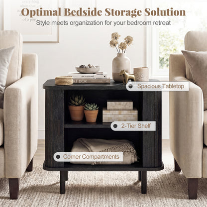 End Table Modern Mid Century Nightstand with Sliding Tambour Doors and Storage Shelf