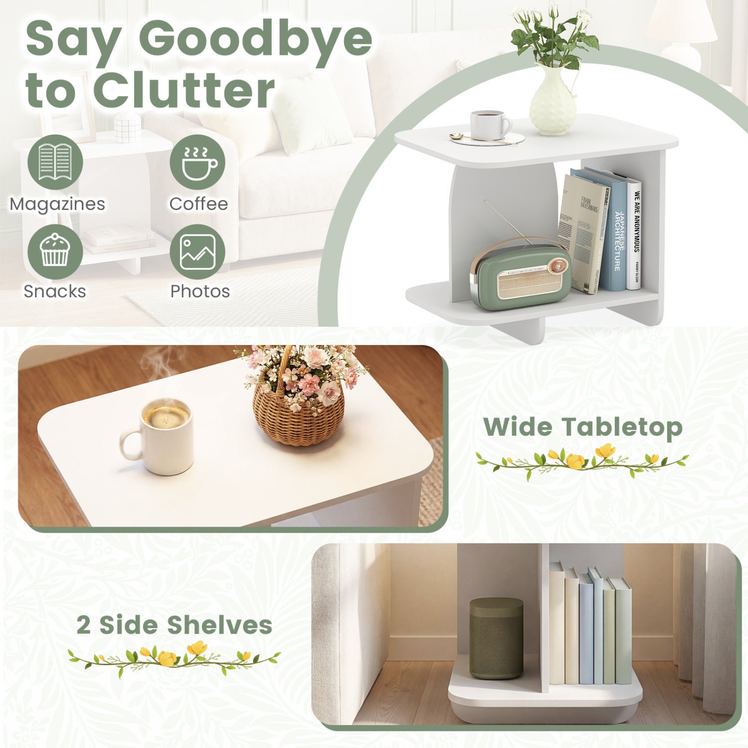 End Table Set of 2 2-Tier Sofa Side Tables with Storage Shelf
