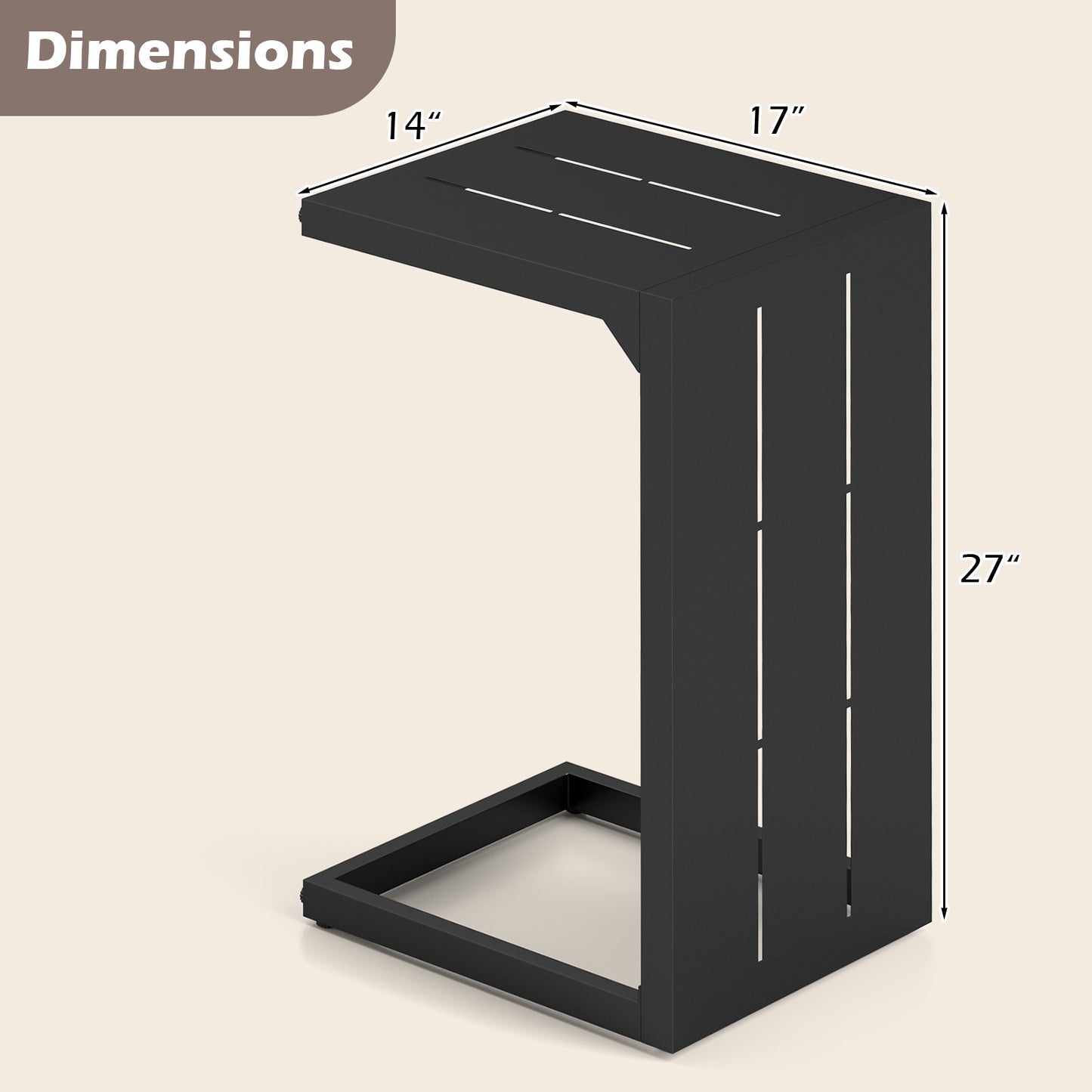 Set of 2 C-Shaped End Table with Adjustable Foot Pads for Indoors Outdoors-Black