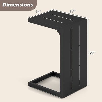 Set of 2 C-Shaped End Table with Adjustable Foot Pads for Indoors Outdoors-Black