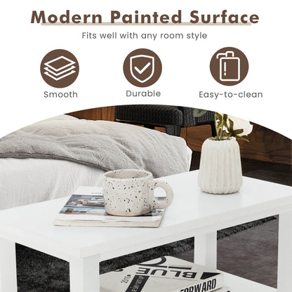 End Table Wooden with 2 Drawers and Shelf Bedside Table-White