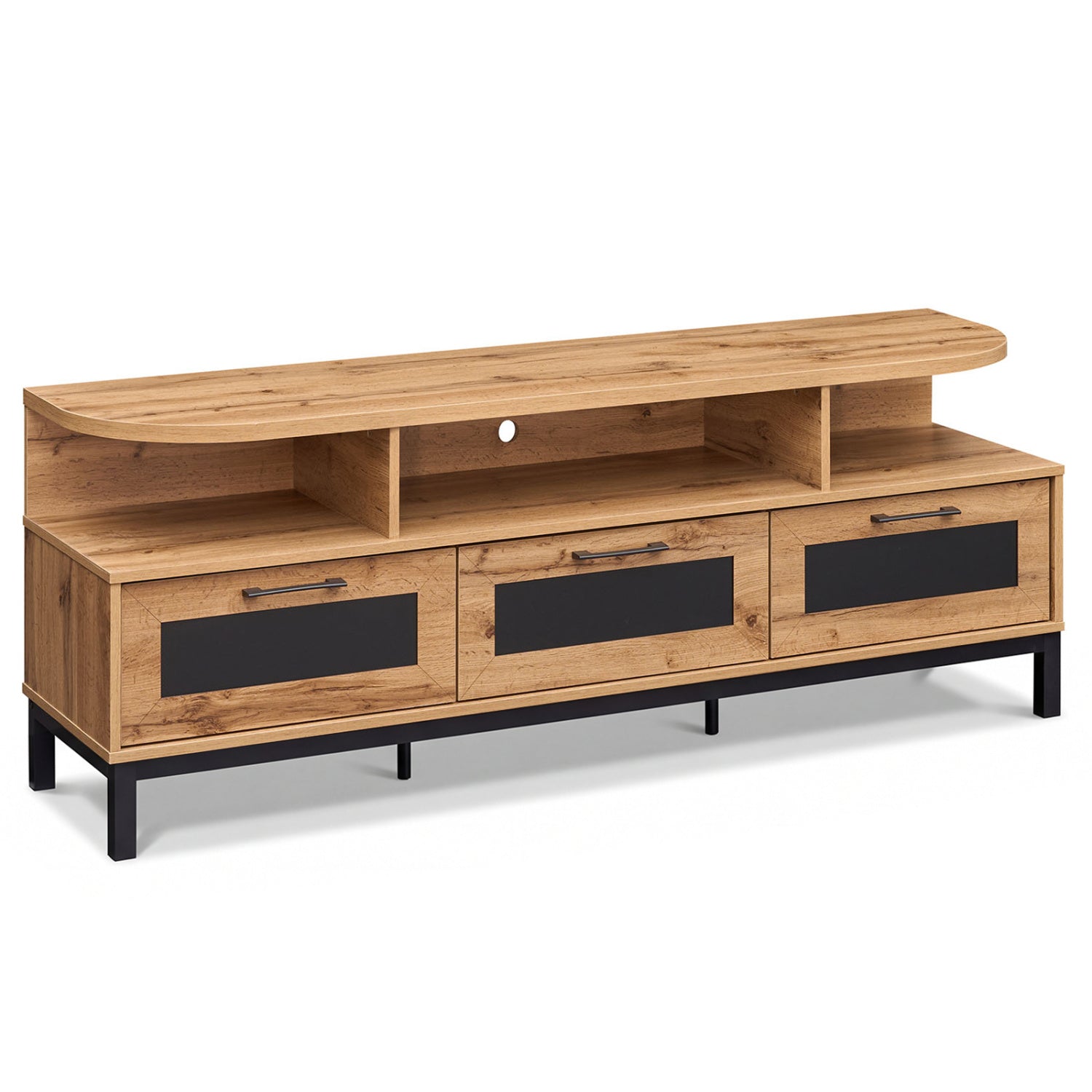 Entertainment Center with 3 Storage Drawers and Open Shelves