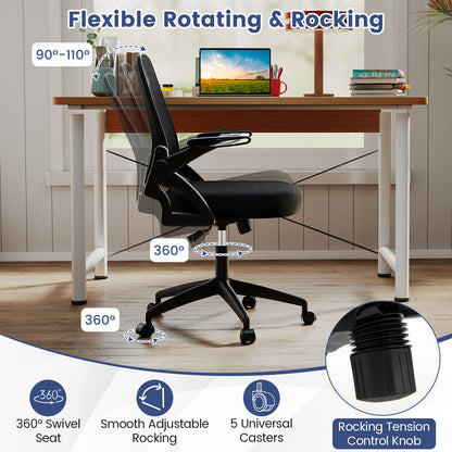 Ergonomic Computer Desk Chair with Lumbar Support and Flip-up Arms-Black