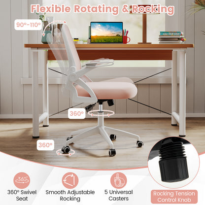 Ergonomic Computer Desk Chair with Lumbar Support and Flip-up Arms-Pink
