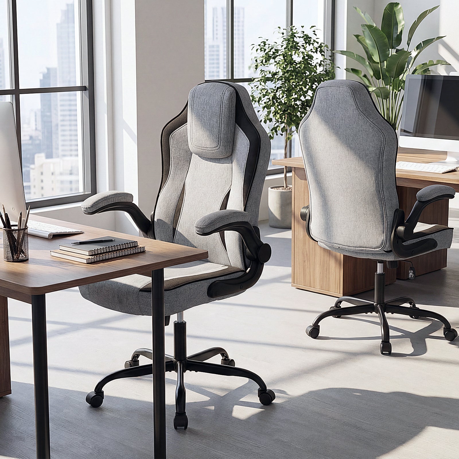 Ergonomic Computer Office Chair with 90¬∞ Flip-up Armrests-Gray