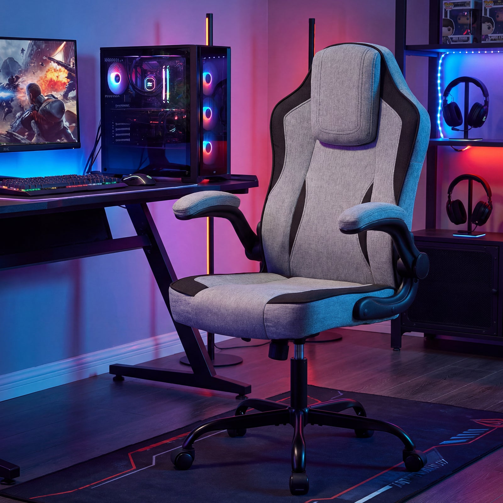 Ergonomic Computer Office Chair with 90¬∞ Flip-up Armrests-Gray