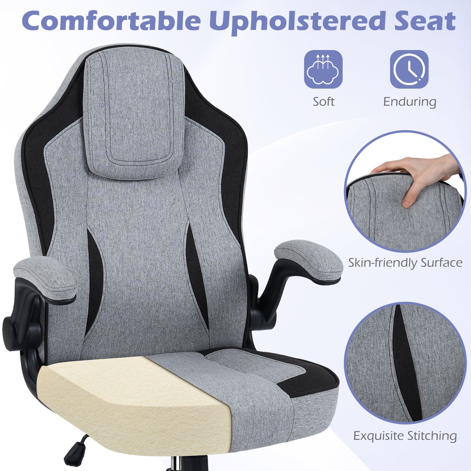 Ergonomic Computer Office Chair with 90¬∞ Flip-up Armrests-Gray