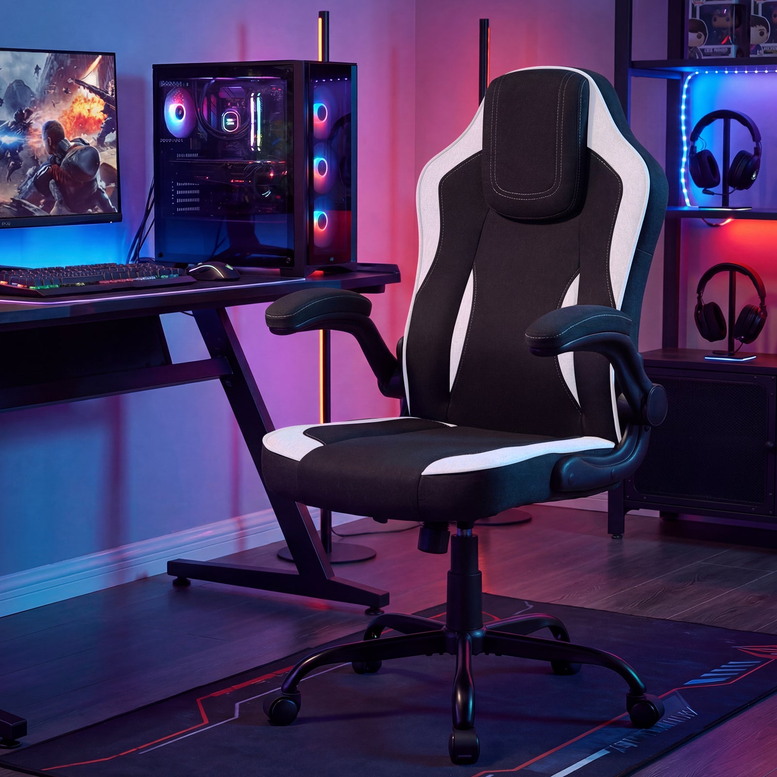 Ergonomic Computer Office Chair with 90¬∞ Flip-up Armrests-Black