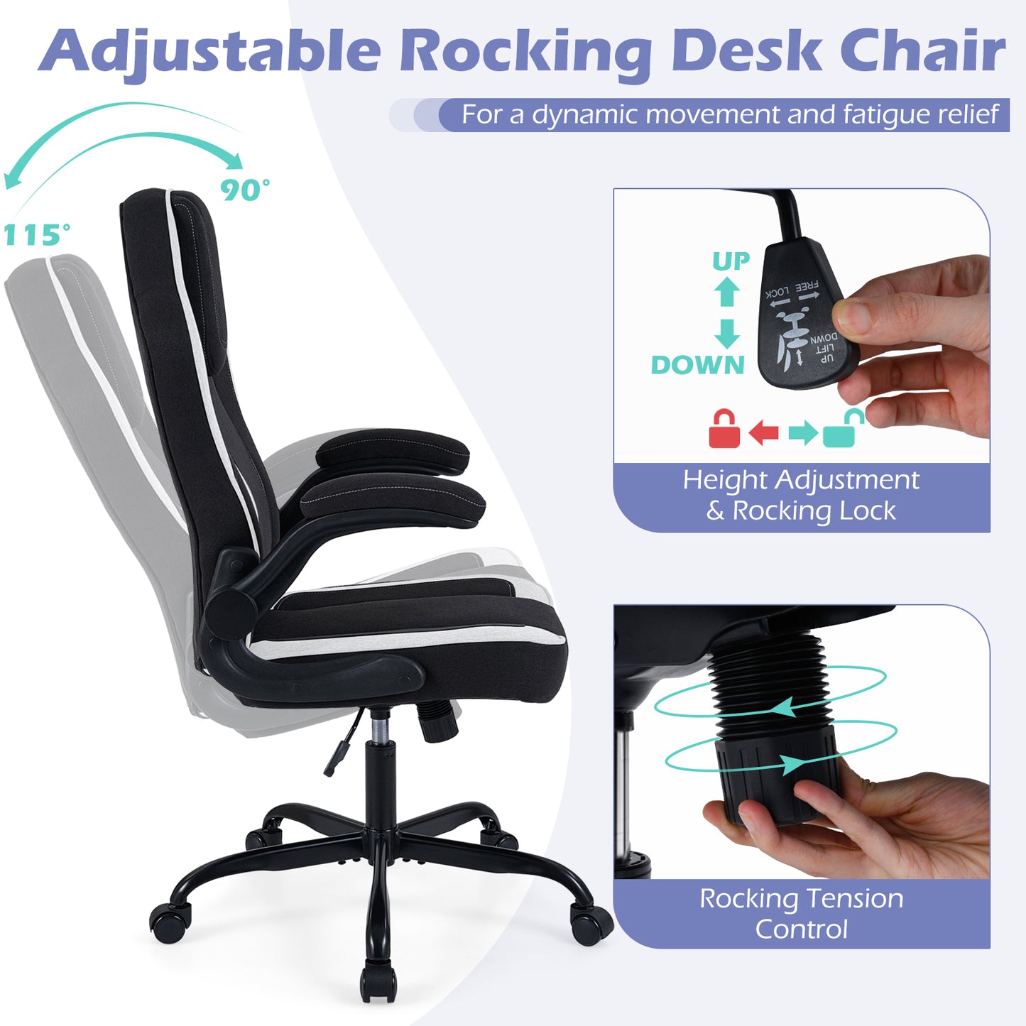 Ergonomic Computer Office Chair with 90¬∞ Flip-up Armrests-Black