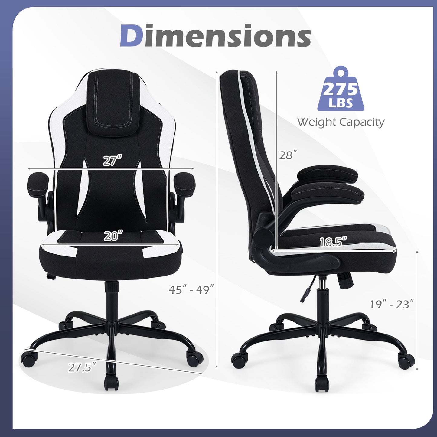 Ergonomic Computer Office Chair with 90¬∞ Flip-up Armrests-Black