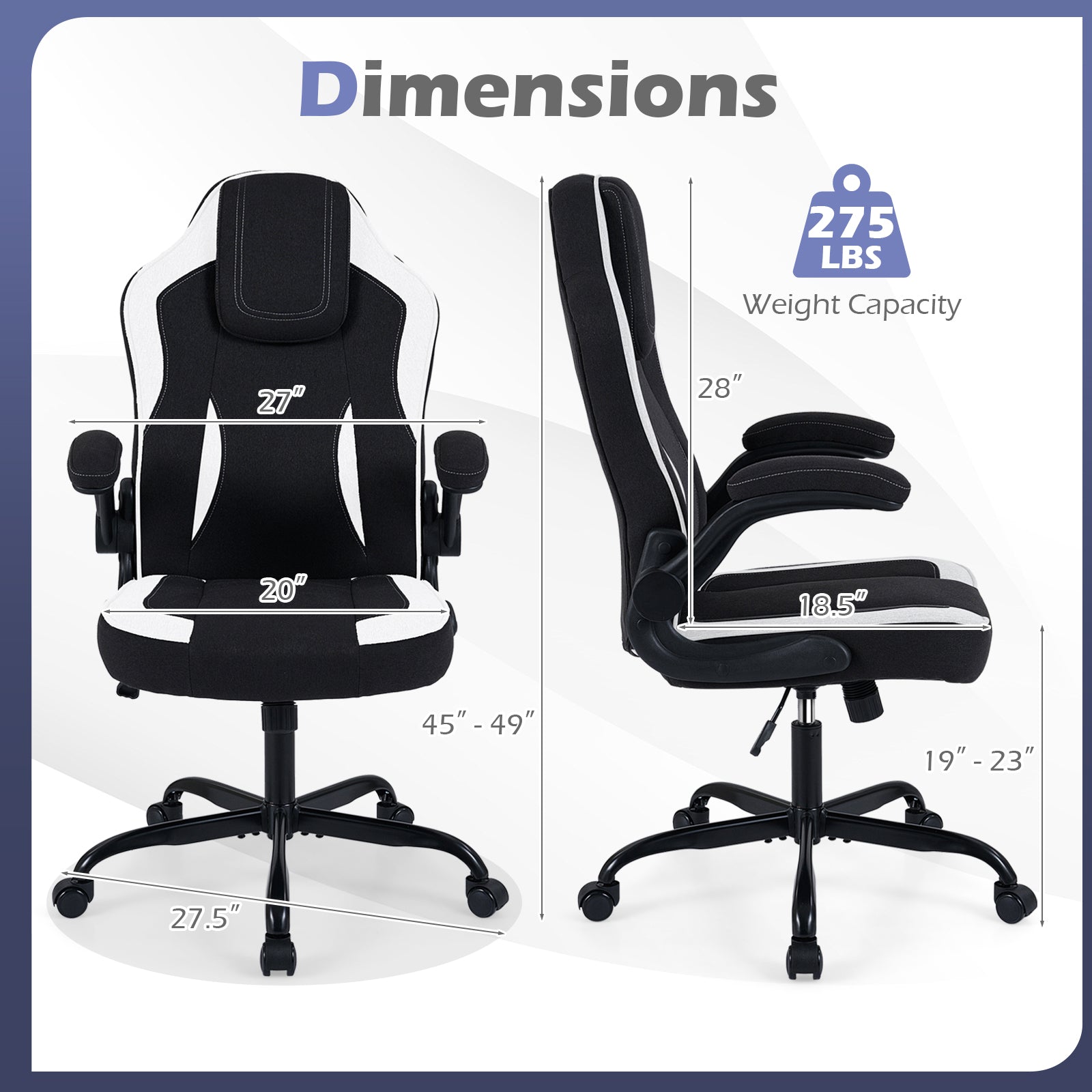Ergonomic Computer Office Chair with 90¬∞ Flip-up Armrests-Black