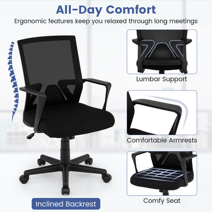 Ergonomic Desk Chair with Lumbar Support and Rocking Function-Black