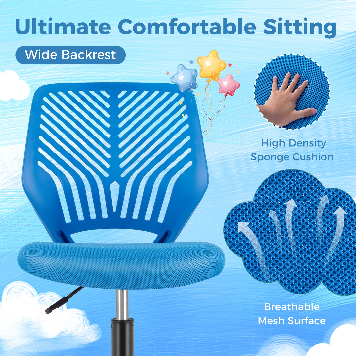 Height-adjustable Ergonomic Kids Desk Chair with Universal Casters