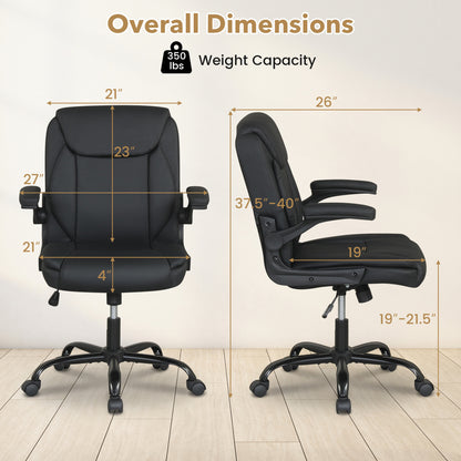 Ergonomic Leather Office Chair with Flip-up Armrests and Rocking Function
