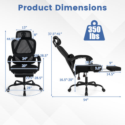 Ergonomic Office Chair High Back Mesh Desk Chair with Retractable Footrest-Black