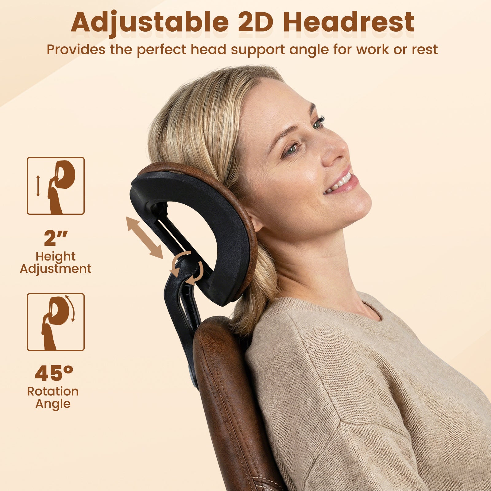 Ergonomic Office Chair Computer Desk Chair with 2D Headrest and Rocking Backrest-Brown