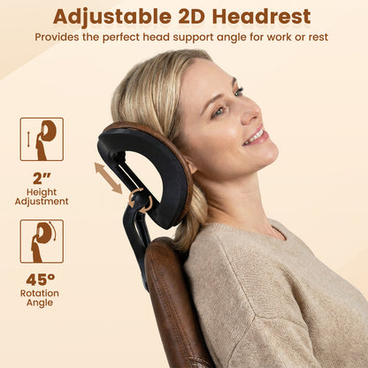 Ergonomic Office Chair Computer Desk Chair with 2D Headrest and Rocking Backrest-Brown