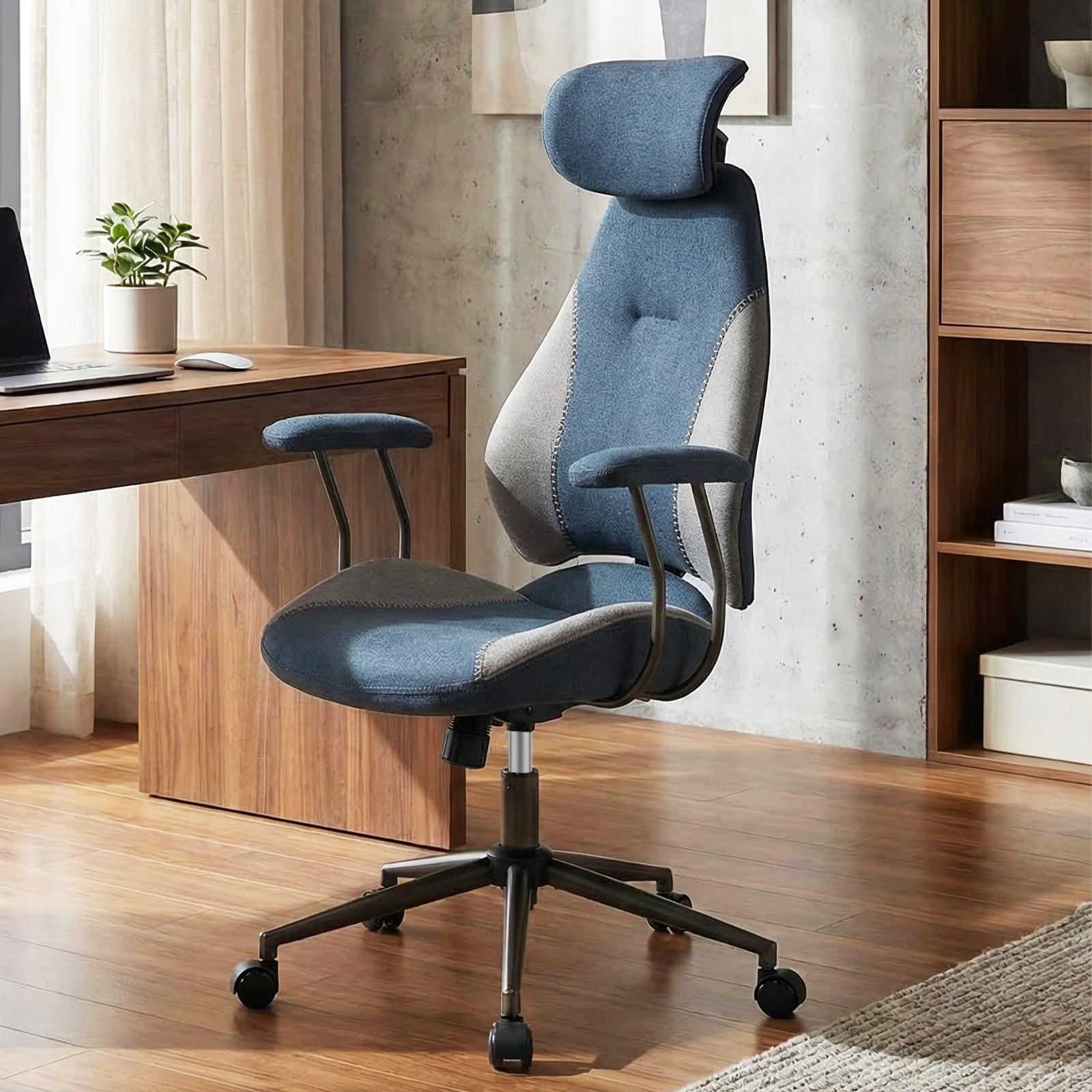 Ergonomic Office Chair Computer Desk Chair with 2D Headrest and Rocking Backrest-Gray