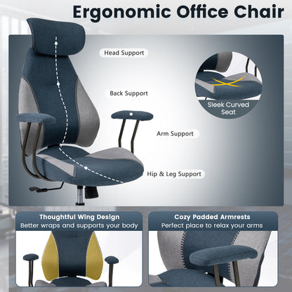 Ergonomic Office Chair Computer Desk Chair with 2D Headrest and Rocking Backrest-Gray