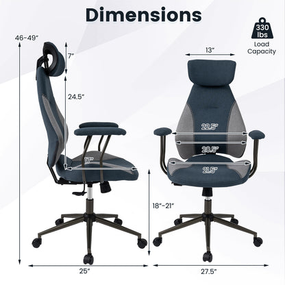 Ergonomic Office Chair Computer Desk Chair with 2D Headrest and Rocking Backrest-Gray