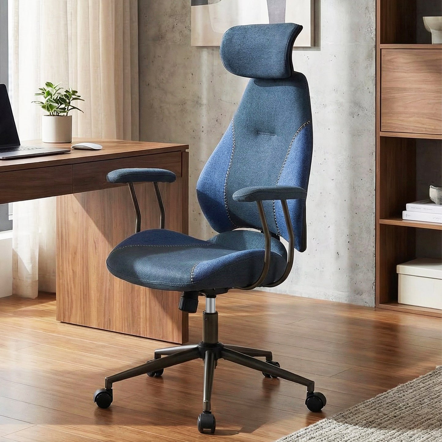 Ergonomic Office Chair Computer Desk Chair with 2D Headrest and Rocking Backrest-Navy