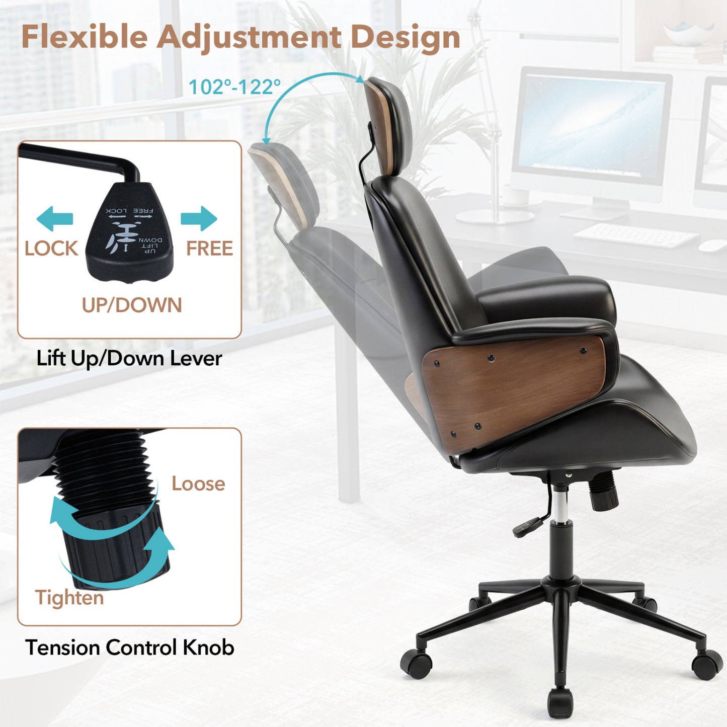 Ergonomic Office Chair with Headrest Adjustable Height for Home Office and Study