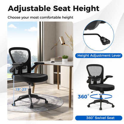 Adjustable Swivel Mesh Task Office Chair with Flip-Up Armrests-Black