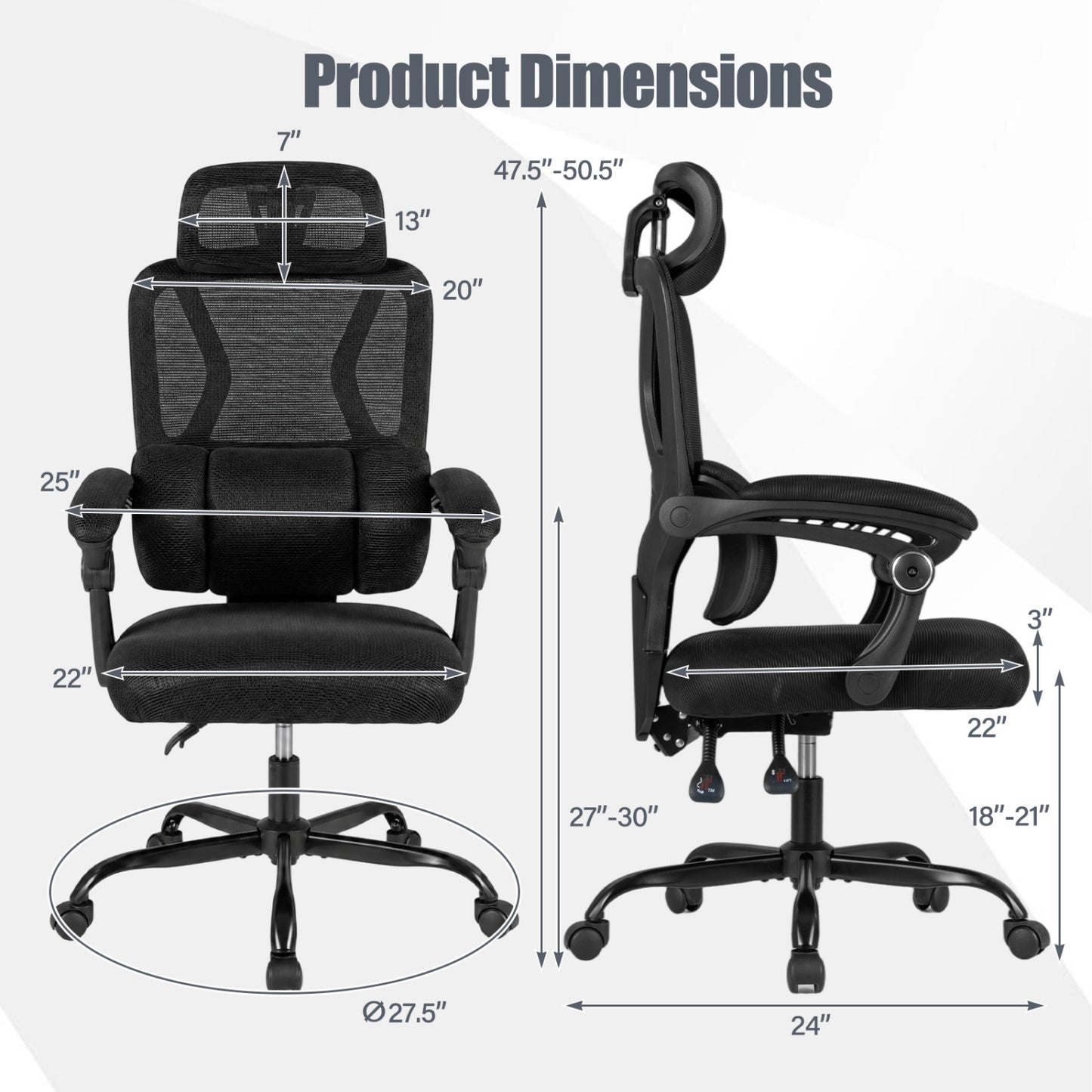 Ergonomic Mesh Office Chair with Lumbar Support & Headrest