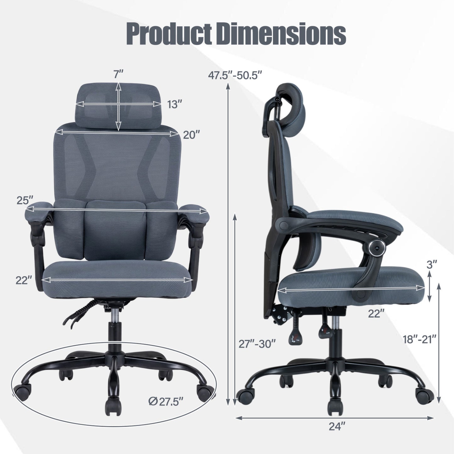 Ergonomic Mesh Office Chair with Lumbar Support & Headrest