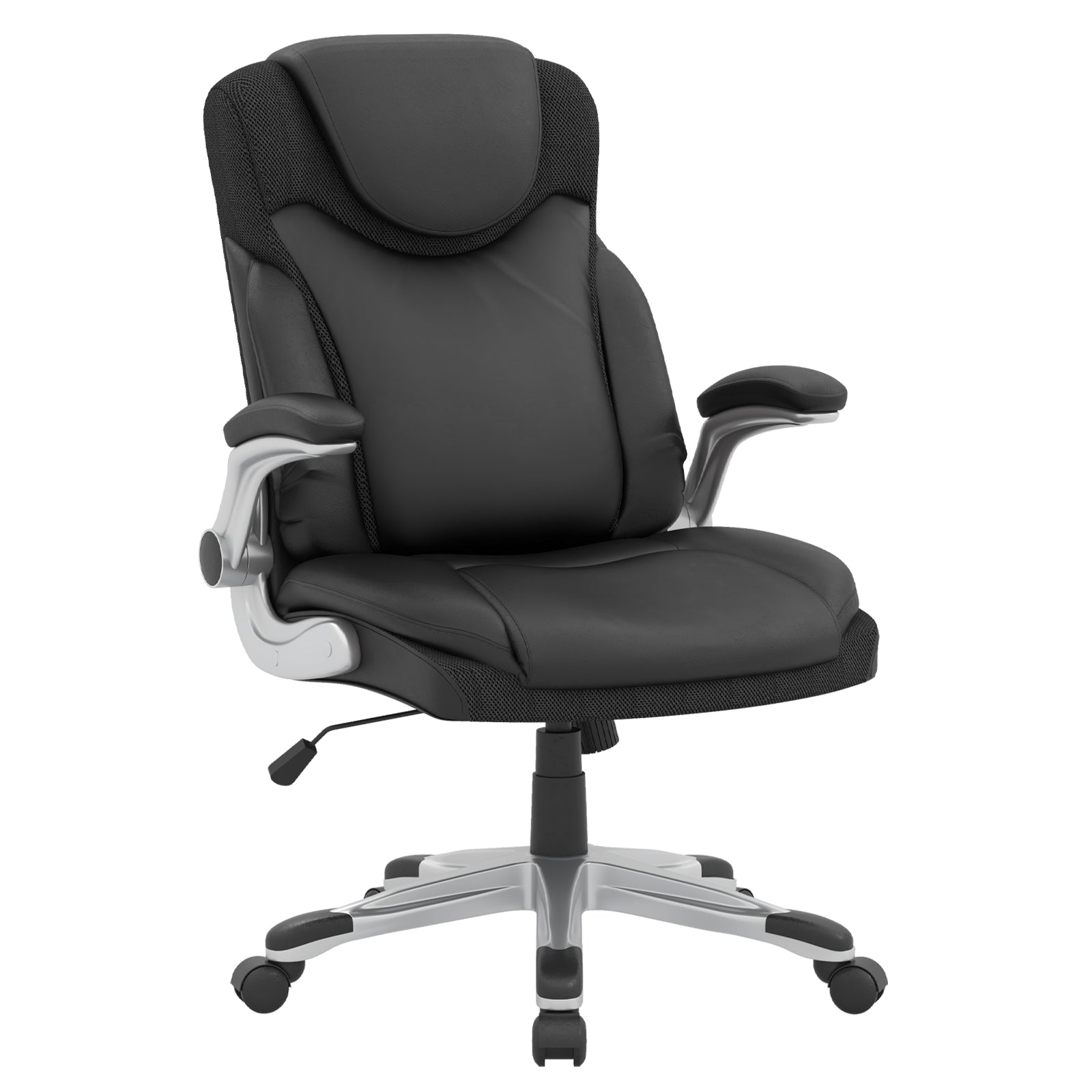 Ergonomic Office PU Leather Executive Chair with Flip-up Armrests and Rocking Function-Brown - Black