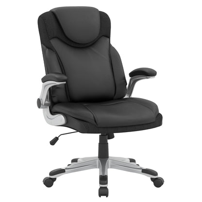 Ergonomic Office PU Leather Executive Chair with Flip-up Armrests and Rocking Function-Brown - Black
