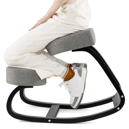 Wooden Ergonomic Backless Rocking Kneeling Chair with Padded Cushion-Gray